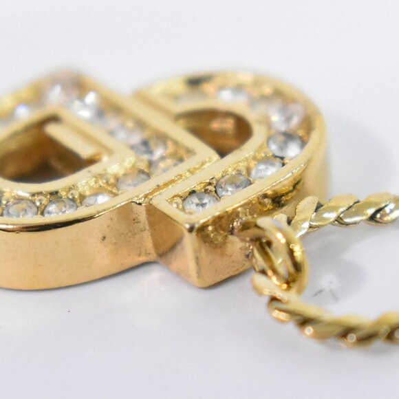 Christian Dior CD Logo Rhinestone Gold Plated Necklace - Picture 7 of 10